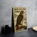 a framed illustration of a red-tailed hawk perched on a branch, with a text label above the illustration that reads "RED TAILED HAWK".
