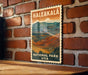 A vintage-style metal sign with the text "Haleakala National Park USA" displayed on a brick wall.