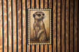 a meerkat, a small burrowing mammal native to Africa, depicted in a framed artwork.
