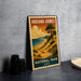 A vintage-style metal sign for Indiana Dunes National Park, featuring an illustration of a scenic landscape with a tree and a beach.