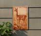 a wooden sign with a detailed illustration of a llama on it, mounted on a wall.