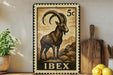 A metal stamp with an illustration of a mountain goat, featuring the word "IBEX" at the bottom.
