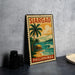 A vintage-style metal sign with a tropical beach scene and palm trees, featuring the text "SIARGao Philippines" in the center.