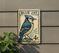 A postage stamp featuring a blue jay bird, with the text "BLUE JAY" and the denomination "4c" printed on it.