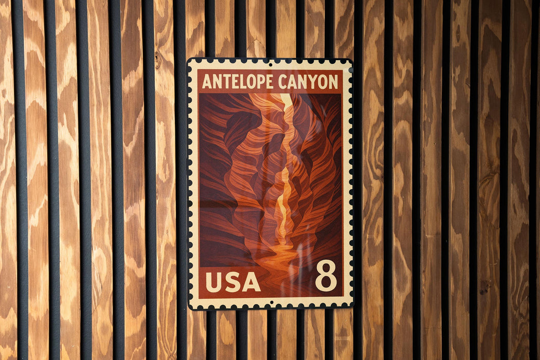 A postage stamp featuring the Antelope Canyon, a famous natural landmark in the United States.
