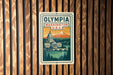 A vintage-style poster of the Washington State Capitol in Olympia, Washington, U.S.A.