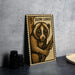 A wooden postcard featuring a close-up of a cute, furry animal, likely a koala, with the text "SLOW LORIS" printed on it.