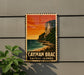 A vintage-style postage stamp depicting a scenic view of the Caribbean island of Cayman Brac, with a cliff overlooking the ocean.