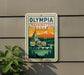 A vintage-style sign depicting the Capitol Building in Olympia, Washington, U.S.A.
