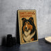A metal sign featuring a close-up illustration of a Shetland Sheepdog, with the text "Shetland 45c" printed on it.