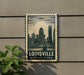 A vintage-style metal sign depicting the skyline of Louisville, Kentucky, USA.