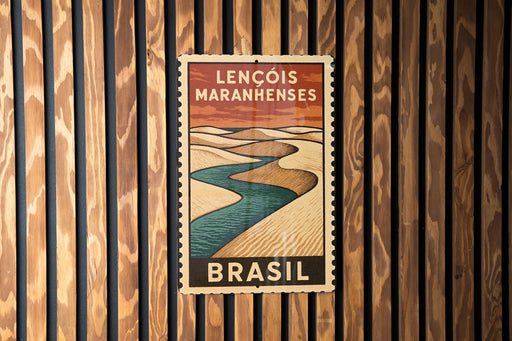 Lençóis Maranhenses Brazil Metal Sign – Vintage Travel Stamp Style Wall Art, Rustic Home Decor, Brazilian Landscape Plaque