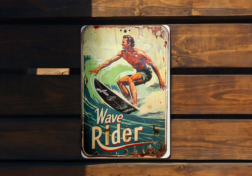 a sign on a wooden wall that says wave rider