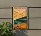A vintage-style sign for Virginia Beach, Virginia, featuring a pier and ocean scene.