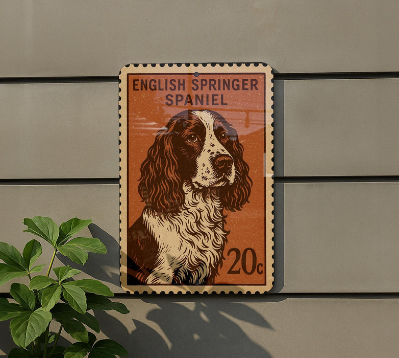 a large brown and white dog, specifically an English Springer Spaniel, on a wall.