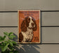 a large brown and white dog, specifically an English Springer Spaniel, on a wall.