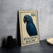 A metal stamp featuring a blue parrot, with the text "HYACINTH MACAW" printed on it.