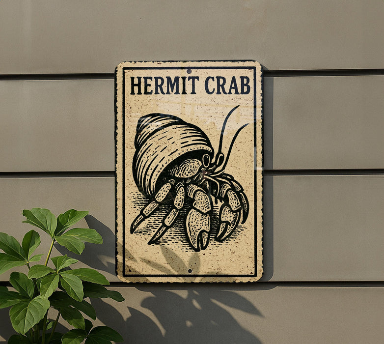 a sign with a picture of a hermit crab.
