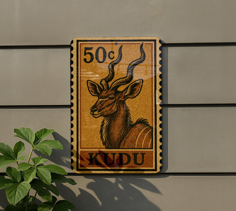 a sign with a kudu, a type of antelope, depicted on it.