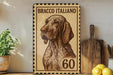 A framed image of a bracco Italiano dog, with the number 60 below the dog's head.