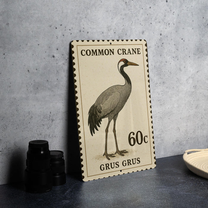 A postage stamp featuring a Common Crane, with the text "Common Crane" and "60c" printed on it.