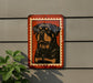 a large, detailed illustration of a dog, possibly a Rottweiler, mounted on a wall.