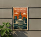 A framed poster of Tallahassee, Florida, USA, featuring a stylized illustration of the state's capitol building and surrounding architecture.
