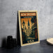 A vintage-style metal sign with the text "NEW ORLEANS LOUISIANA USA" printed on it, depicting a street scene in New Orleans, Louisiana.
