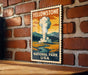 A vintage-style postage stamp featuring an illustration of a steam explosion at Yellowstone National Park, with the text "Yellowstone National Park USA" printed on it.