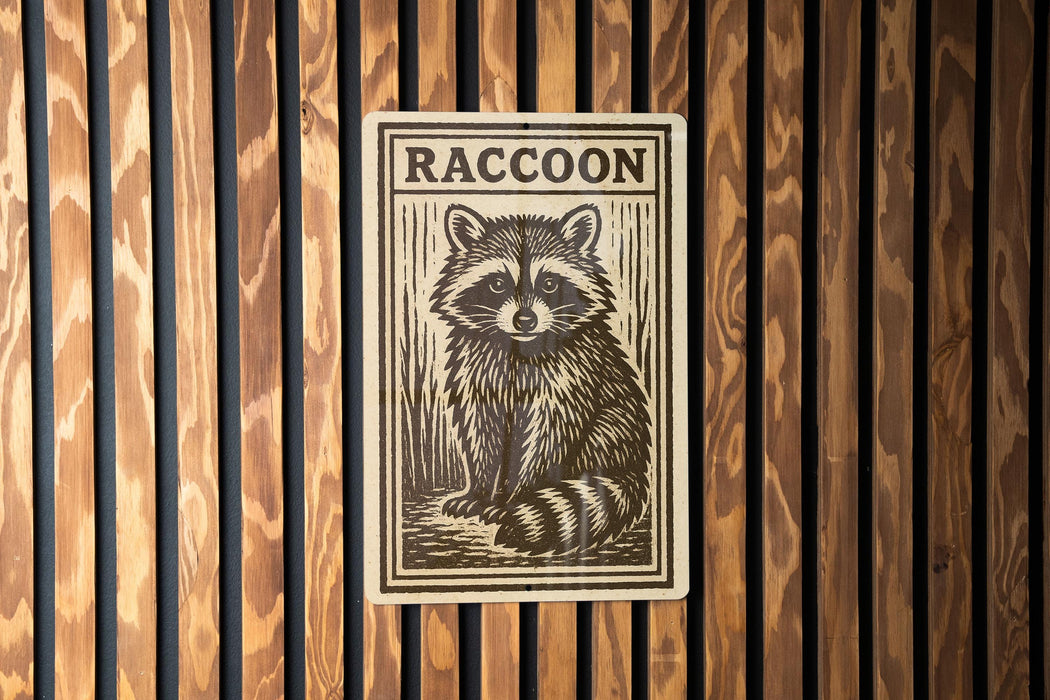 a raccoon, which is the central focus of the image.