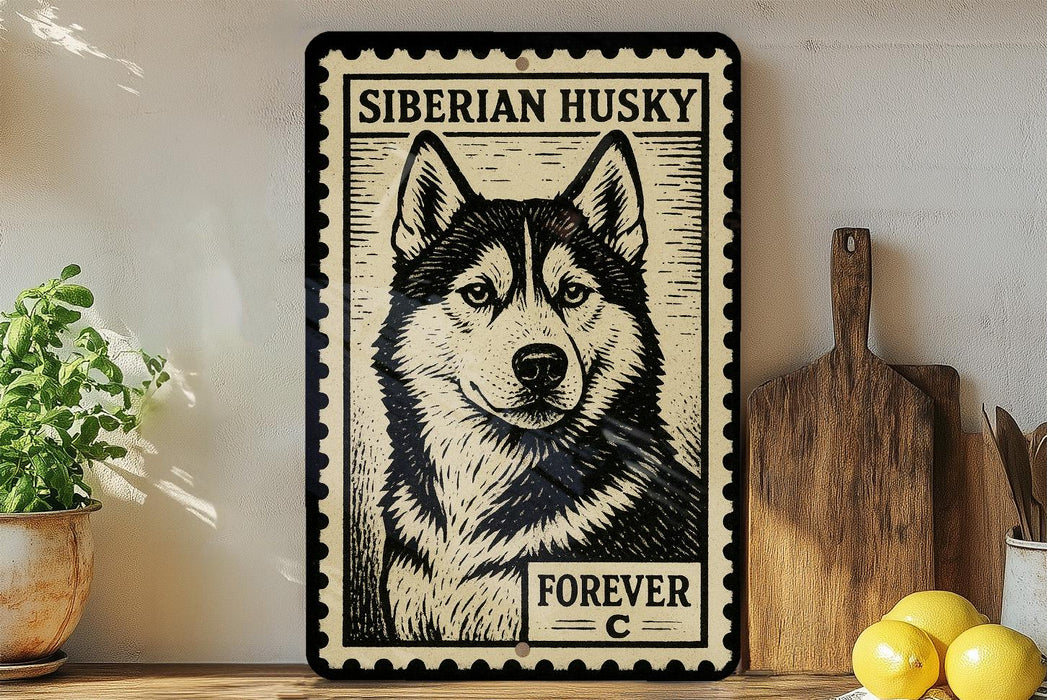 A framed poster of a Siberian husky dog, with the text "SIBERIAN HUSKY FOREVER" printed on it.