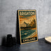 A vintage-style metal stamp depicting a coastal scene in Brighton, England, with a pier and buildings in the background.