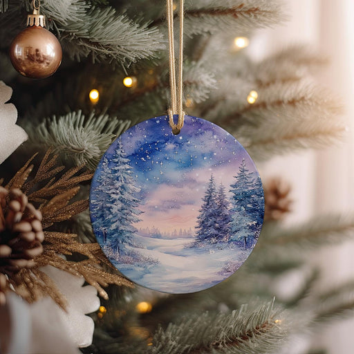 a christmas ornament hanging from a christmas tree