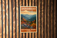 A vintage-style postage stamp from the National Park of the United States, featuring a scenic mountain landscape with autumn foliage.