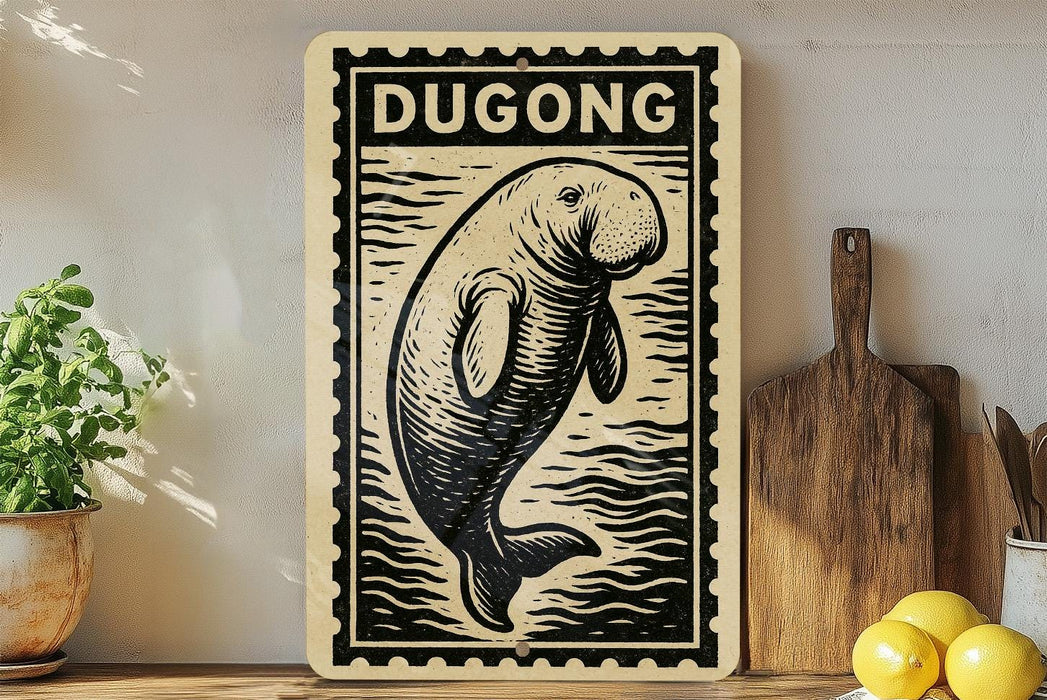 a wooden sign with a black and white illustration of a dugout, placed on a wooden surface next to a wooden cutting board and a potted plant.
