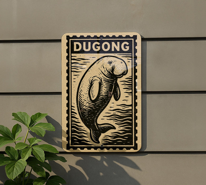 a sign with a printed image of a dugout or dugout-like structure, mounted on a wall.