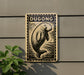 a sign with a printed image of a dugout or dugout-like structure, mounted on a wall.