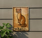 a weasel, which is a small, furry rodent-like creature, depicted on a sign.