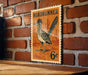 A vintage-style stamp featuring a Roadrunner bird, with the text "ROADRUNNER" and a price of 6 cents.