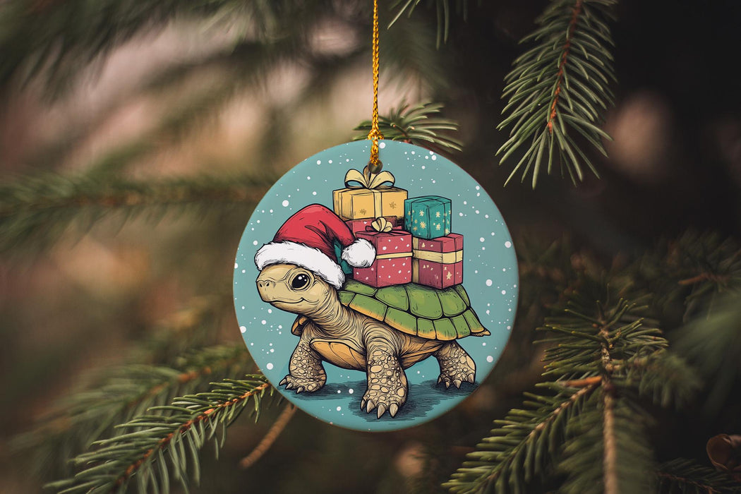 a christmas ornament hanging from a christmas tree
