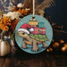 a christmas ornament with a turtle carrying presents