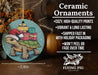 a ceramic christmas ornament with a turtle carrying presents