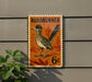 a vintage-style stamp or sign with an illustration of a Roadrunner bird, mounted on a wall.