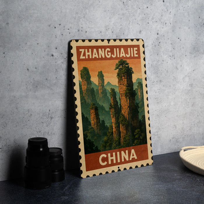 A framed poster of the famous landmark, the Dragon Jiajie, in China, with the text "Zhang Jiajie" and "CHINA" printed on it.