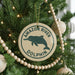 A Christmas tree decorated with ornaments, including a round ornament with a dolphin image and the text "AMAZON RIVER DOLPHIN".