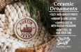 Ceramic ornaments, including a round ornament with the text "AUSTIN TEXAS" and a wicker basket with greenery.