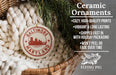 Ceramic ornaments, featuring a Baltimore, Maryland cityscape, are displayed in a wicker basket.