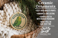 Ceramic ornaments, featuring a ceramic Budgerigar bird ornament with a wicker basket and greenery.