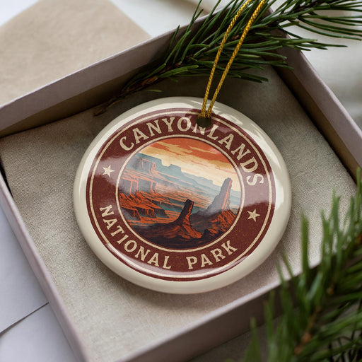 A decorative ornament featuring a scenic image of the Grand Canyon National Park, with the text "CANYONLANDS NATIONAL PARK" prominently displayed.