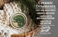 Ceramic ornaments, featuring a chameleon design, are displayed in a woven basket.